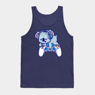 Cute Koala Sleeping On Game Controller With Headphone  Cartoon Tank Top